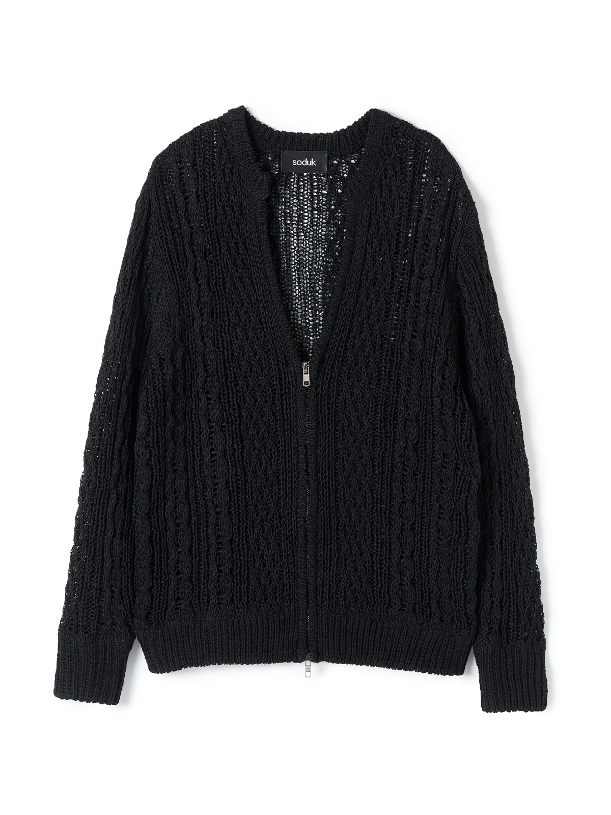 half zip knit cardigan / black