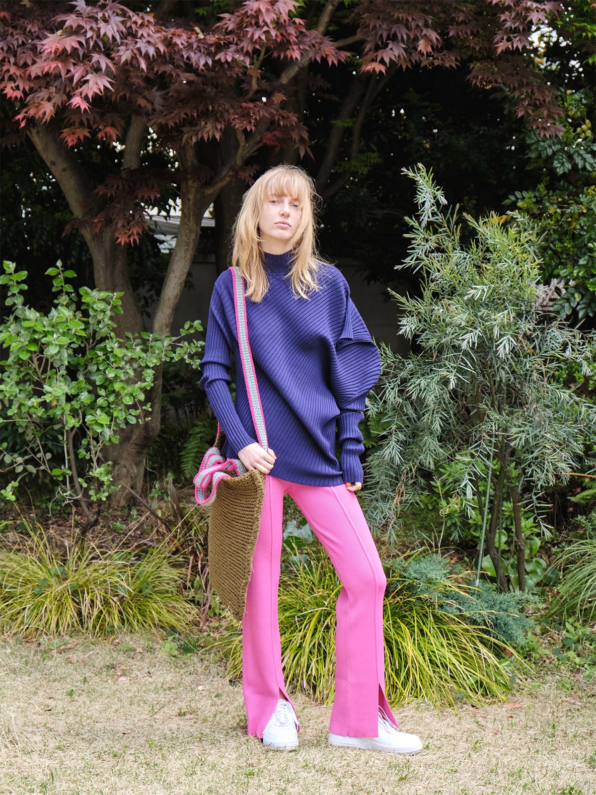 slit knit trousers / pink