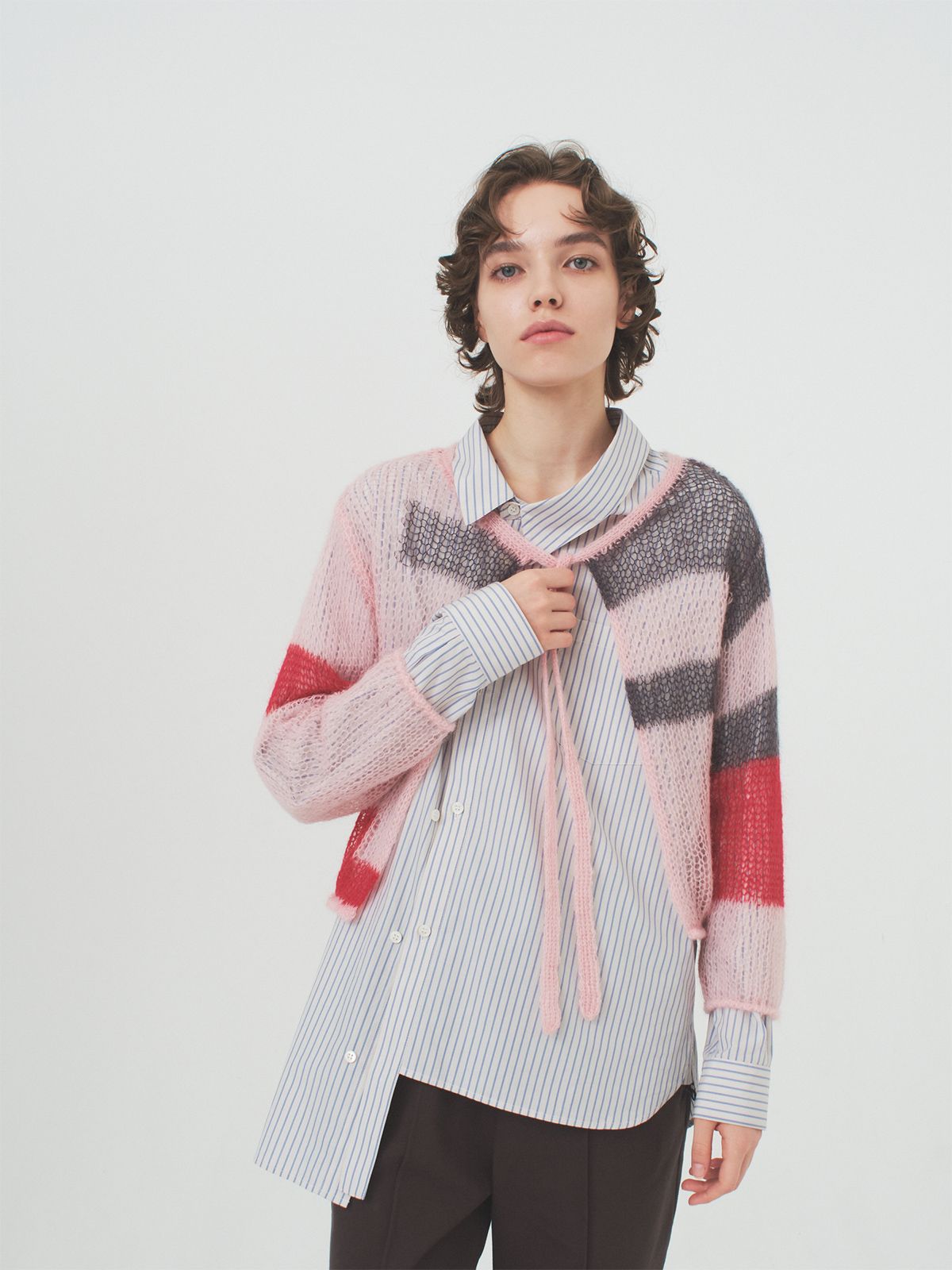 patchwork knit cardigan / pink