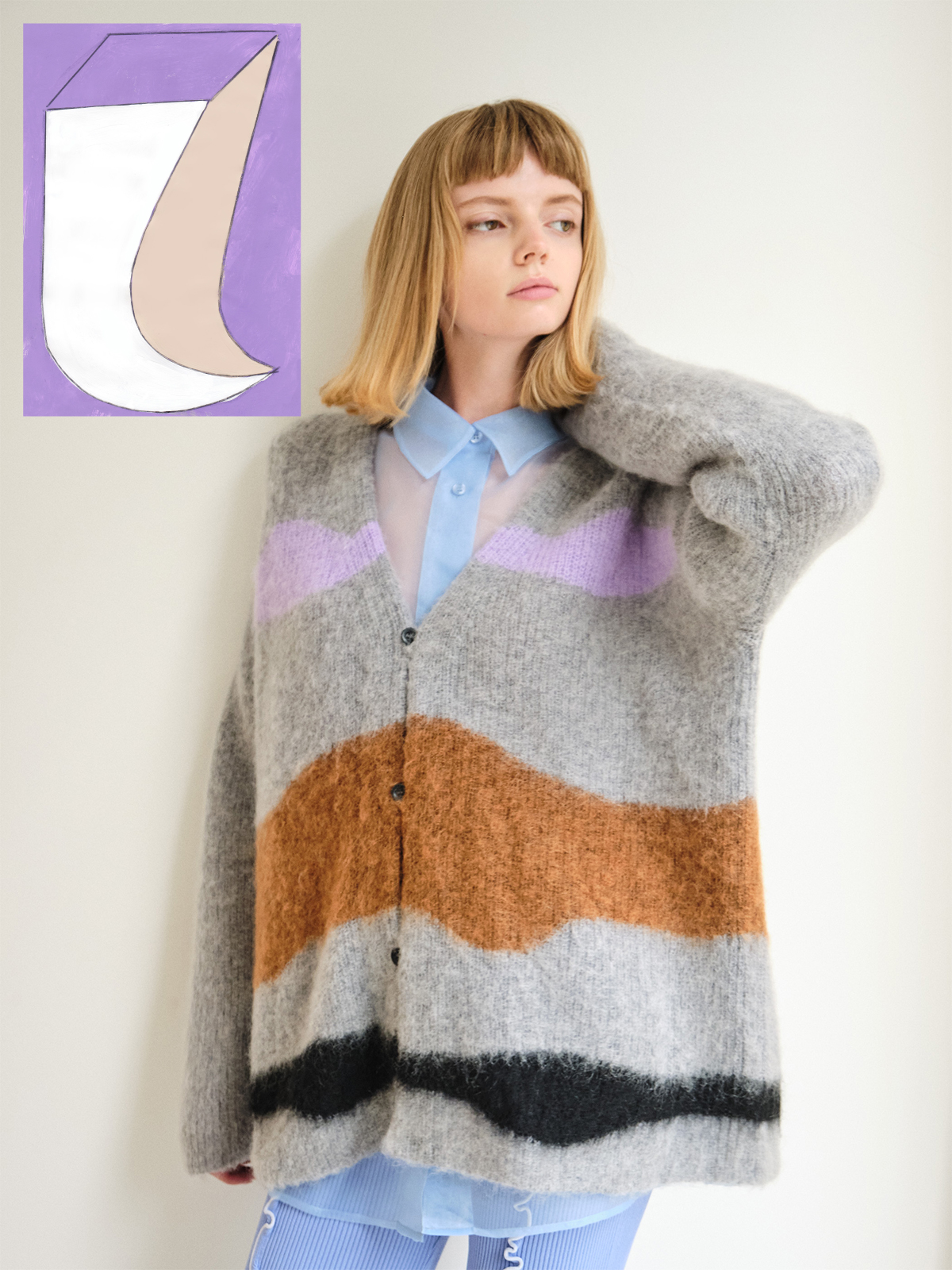 drawing knit cardigan 詳細画像 gray 1