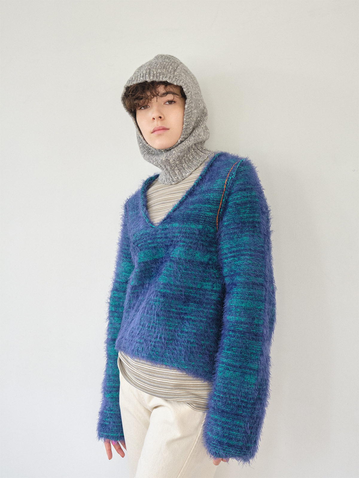 nep yarn knit face cap 詳細画像 gray 2