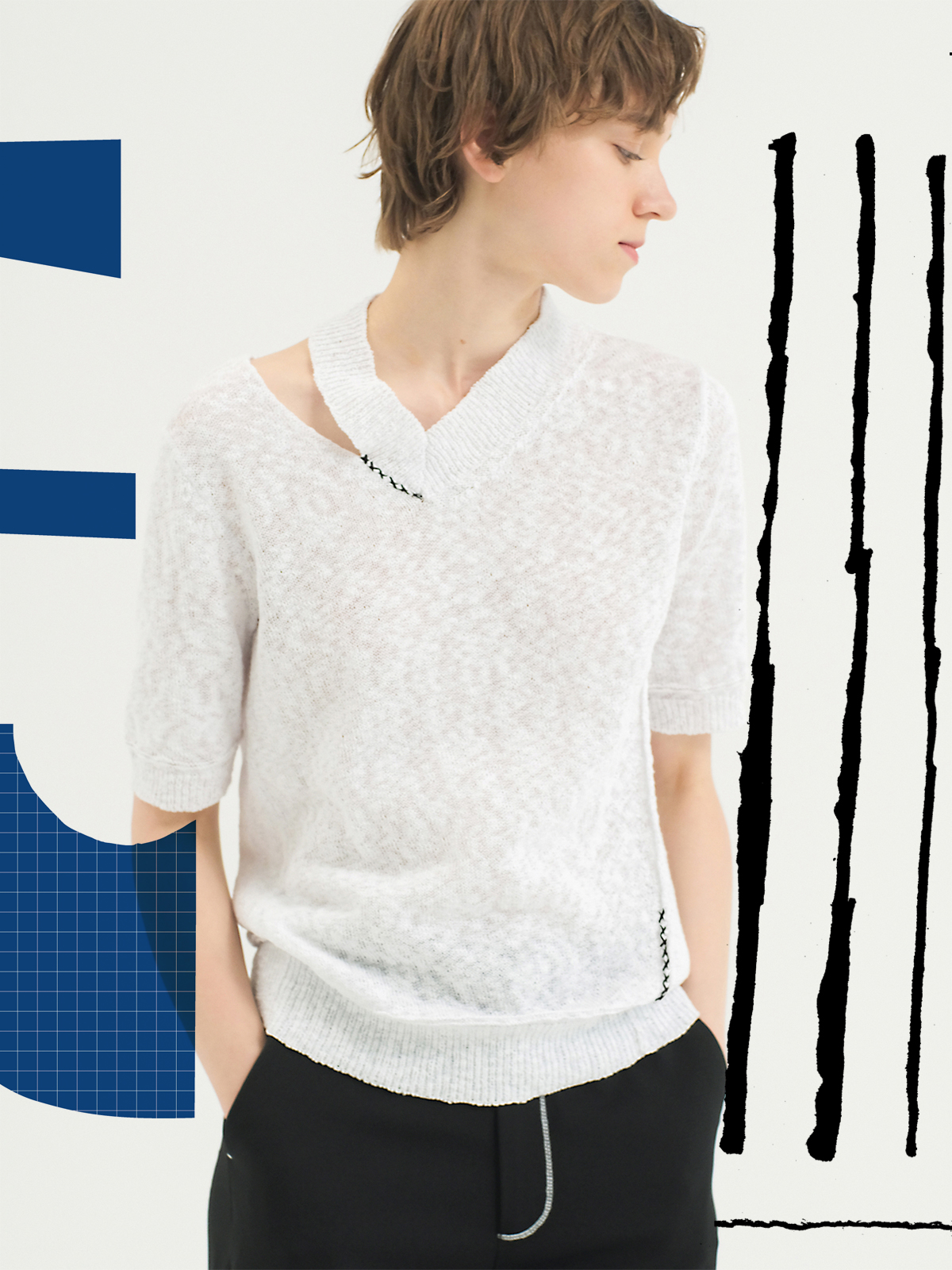 new "V" knit top 詳細画像 white 1