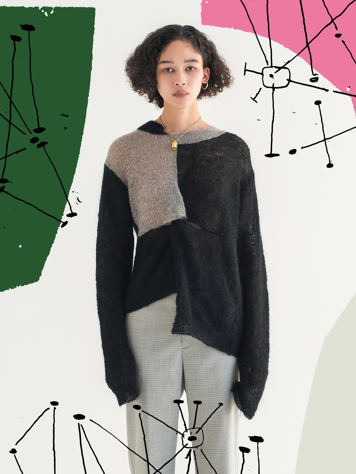 twisted panel mohair top 詳細画像 black 1