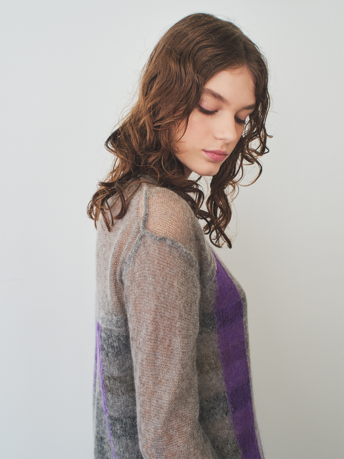 double striped knit top 詳細画像 gray 11