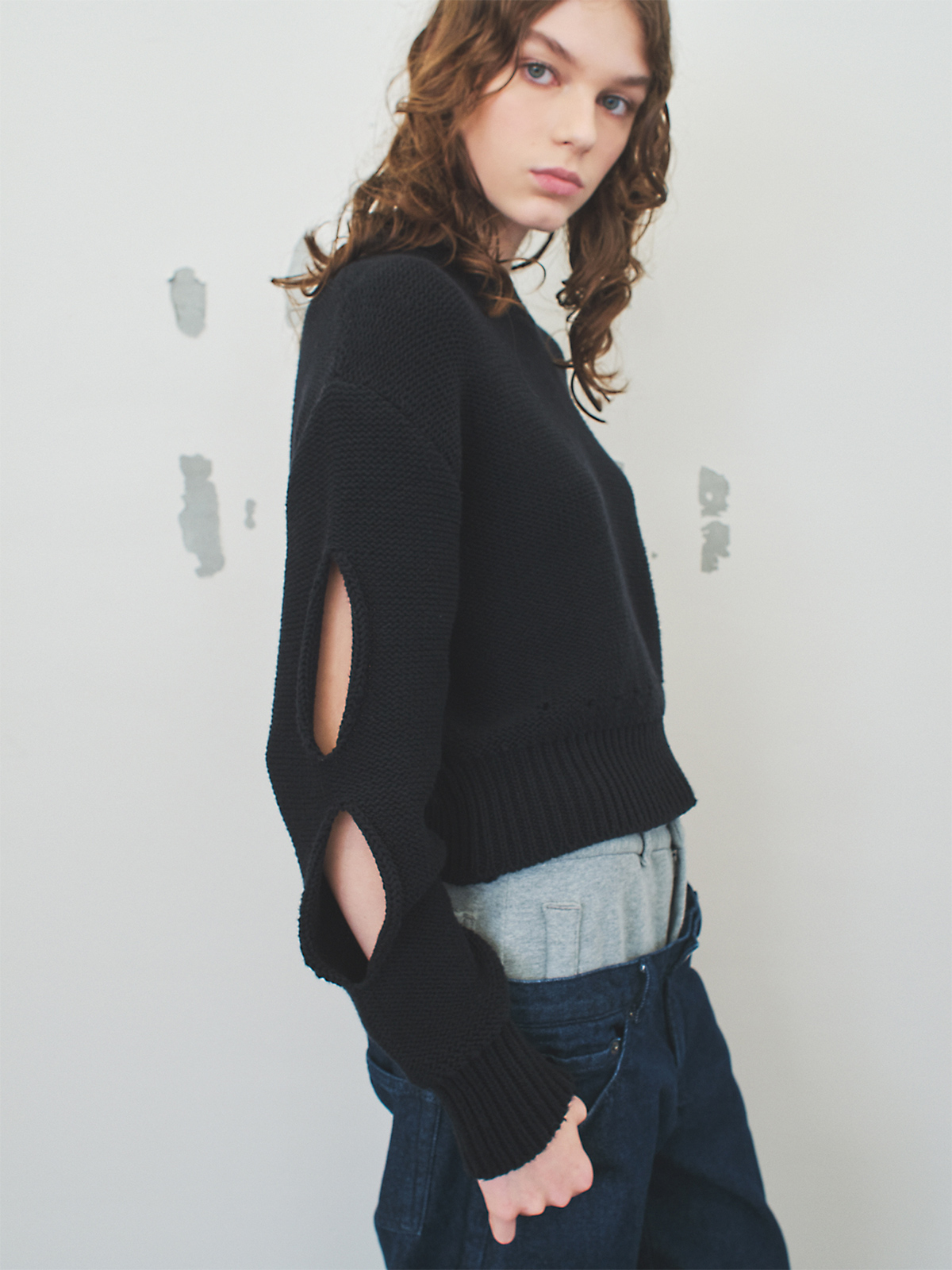 holes knit top 詳細画像 black 4
