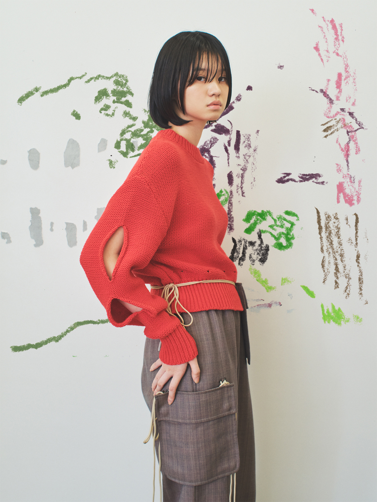 holes knit top 詳細画像 red 1