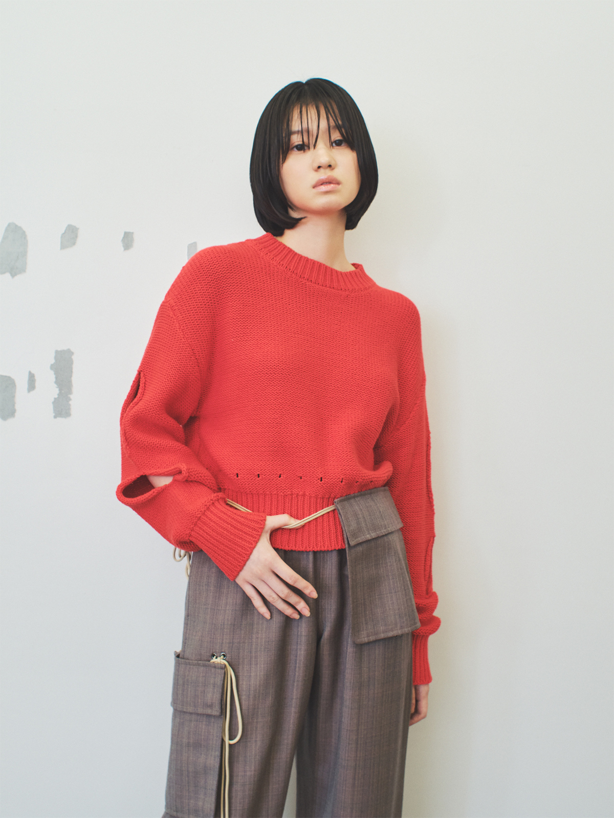 holes knit top 詳細画像 red 2