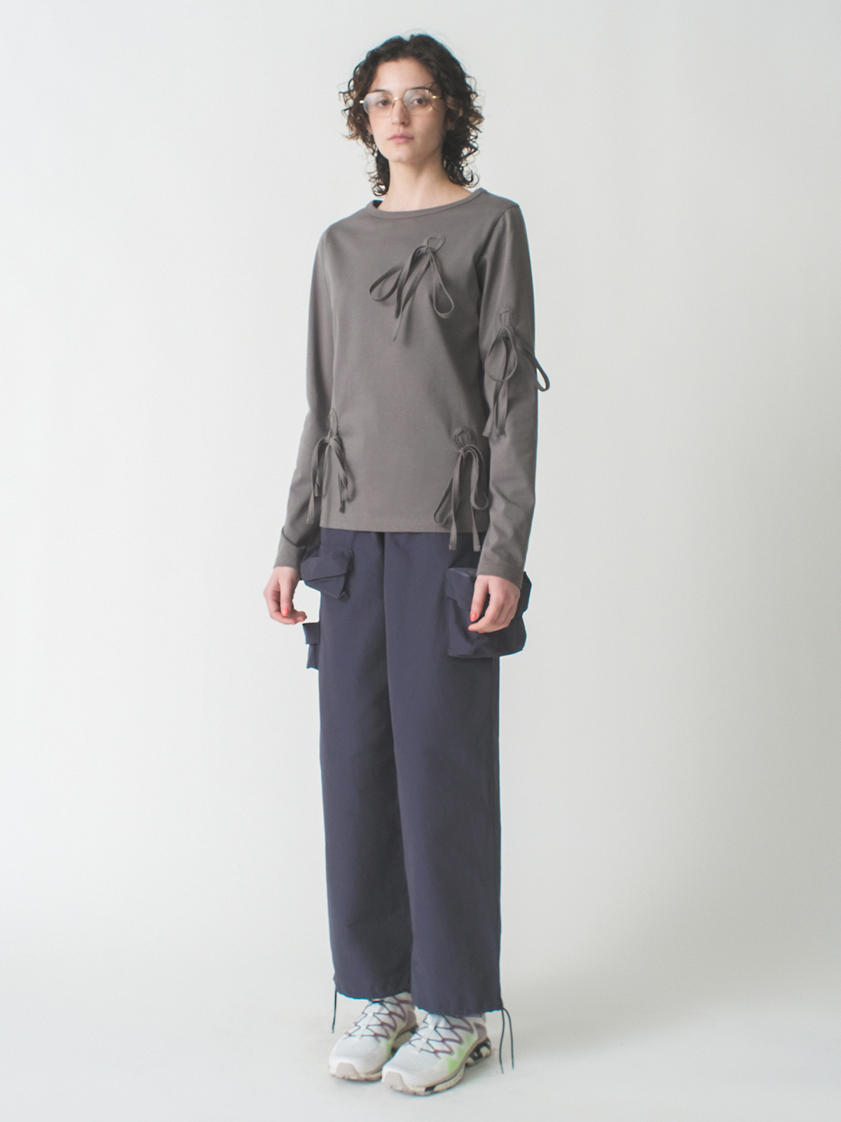 ribbons long sleeve shirt 詳細画像 gray 5