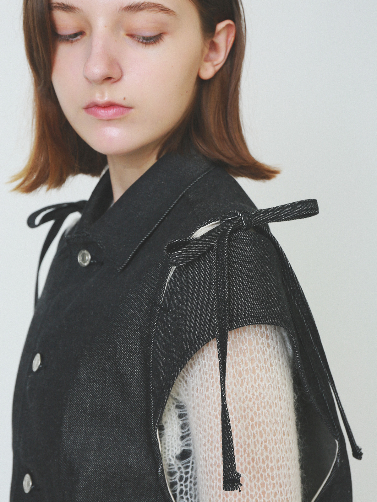 ribbon denim vest 詳細画像 black 11