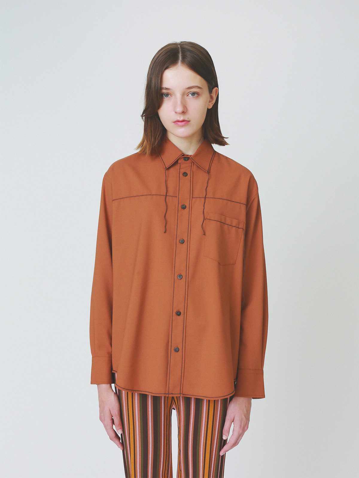 chain stitching shirt 詳細画像 brown 10