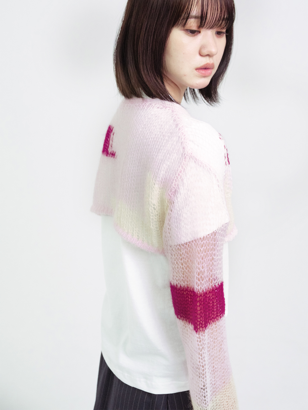 patchwork short knit cardigan 詳細画像 pink 2