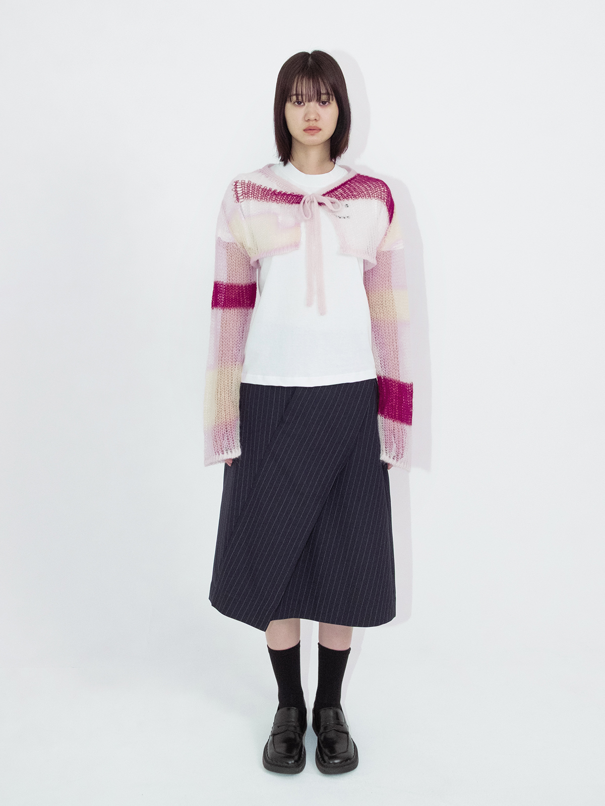 patchwork short knit cardigan 詳細画像 pink 3