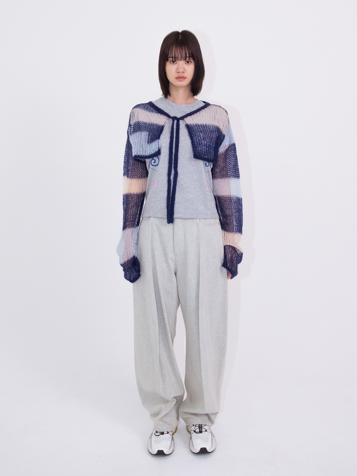 patchwork short knit cardigan 詳細画像 navy 2