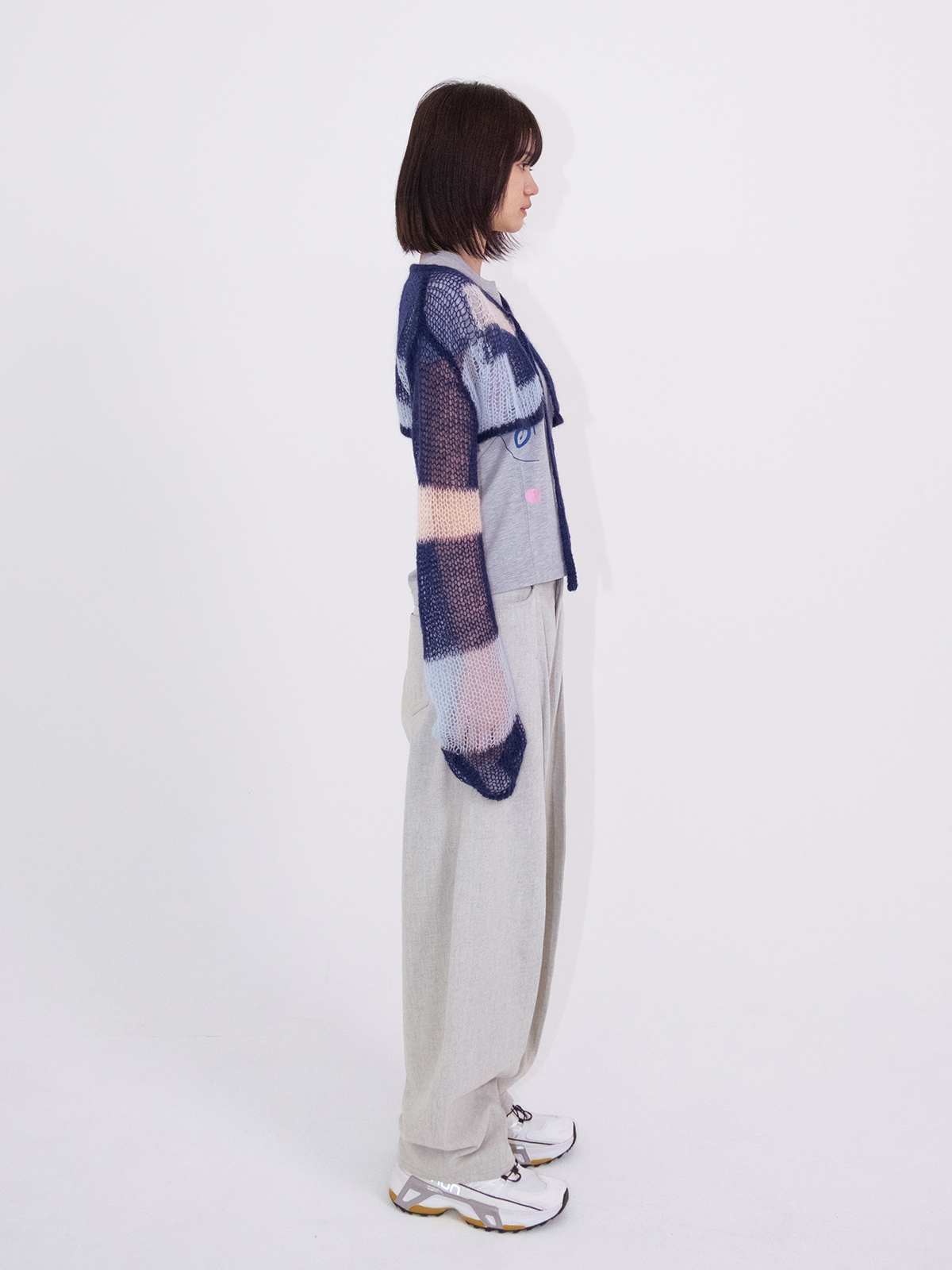 patchwork short knit cardigan 詳細画像 navy 3
