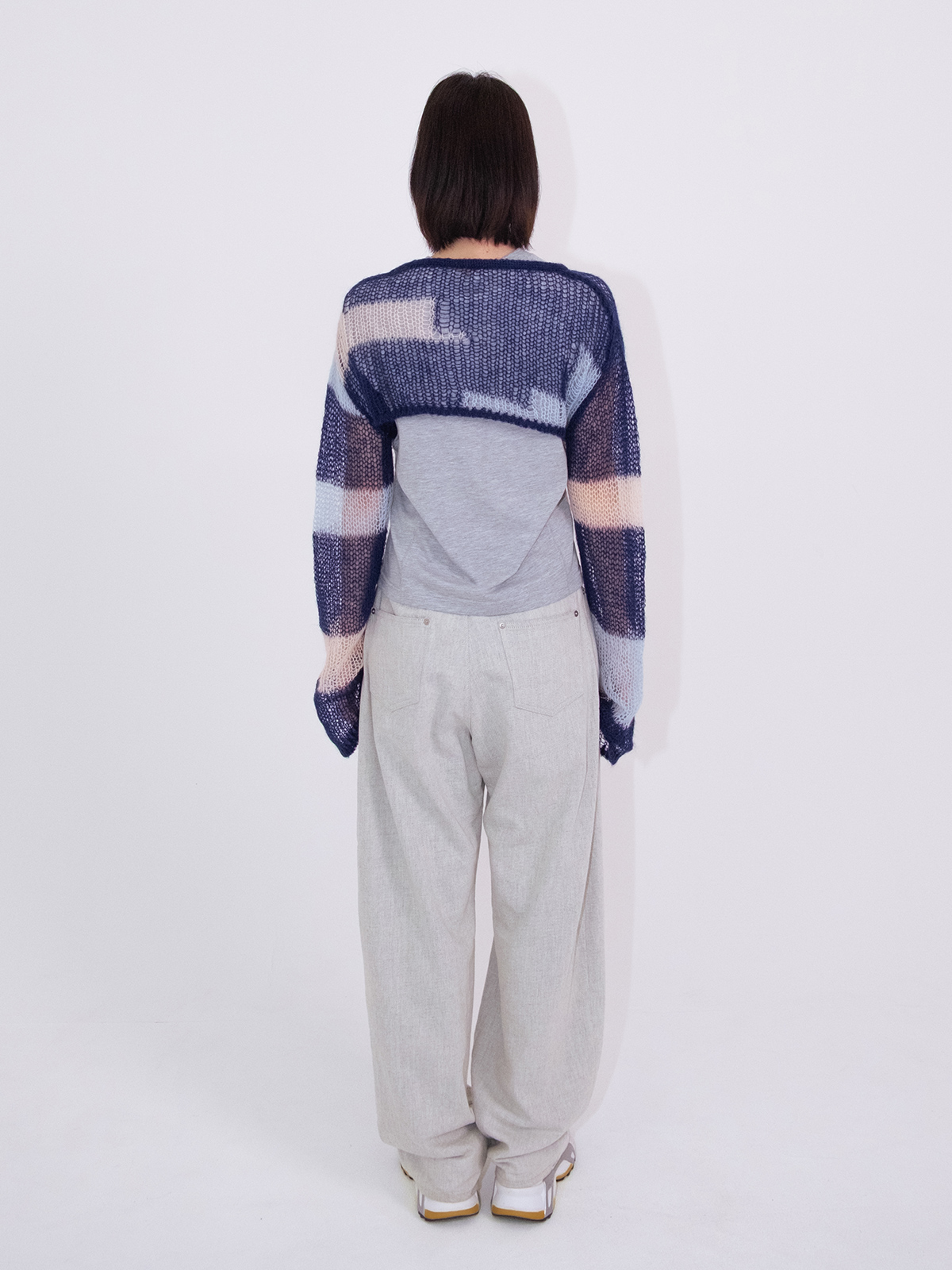 patchwork short knit cardigan 詳細画像 navy 4