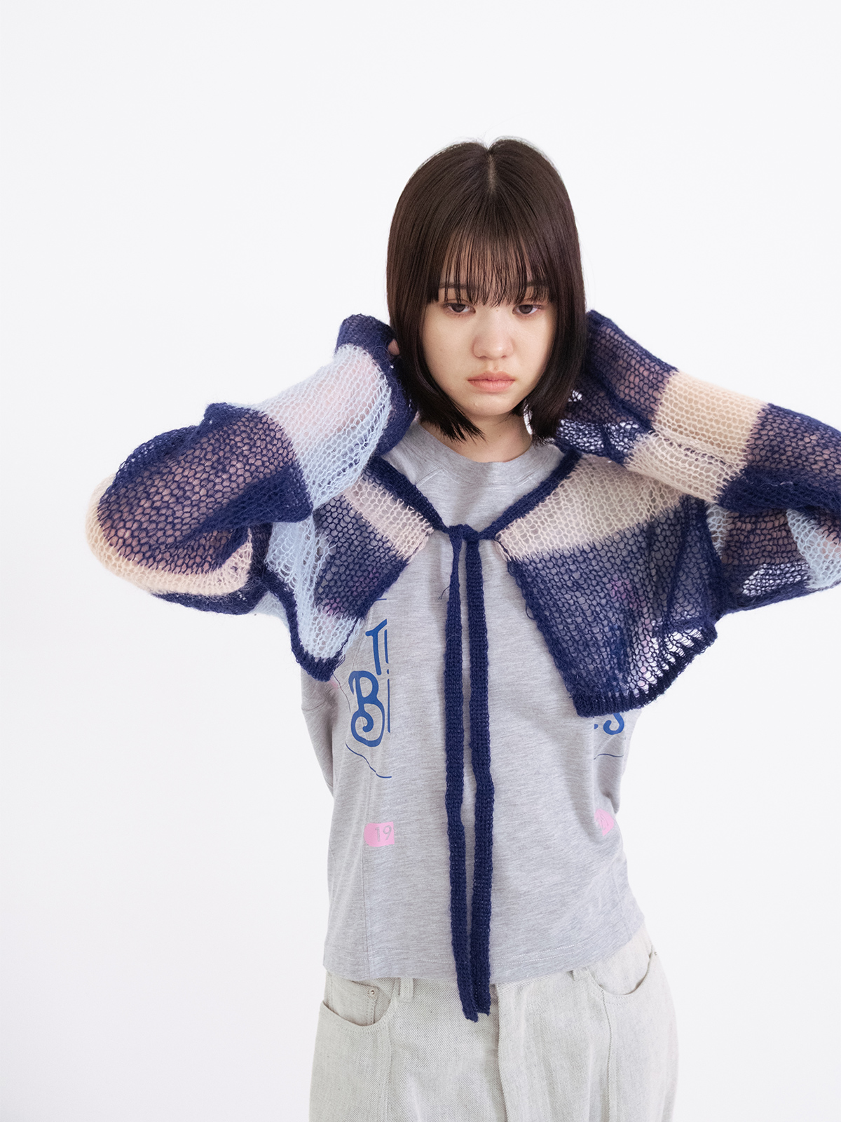 patchwork short knit cardigan 詳細画像 navy 6