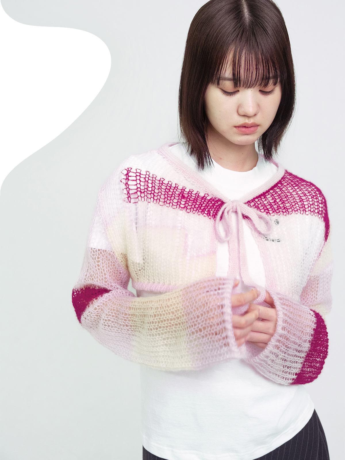 patchwork short knit cardigan