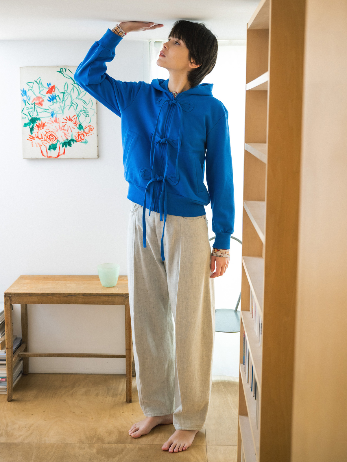 ribbon zip hoodie 詳細画像 blue 1