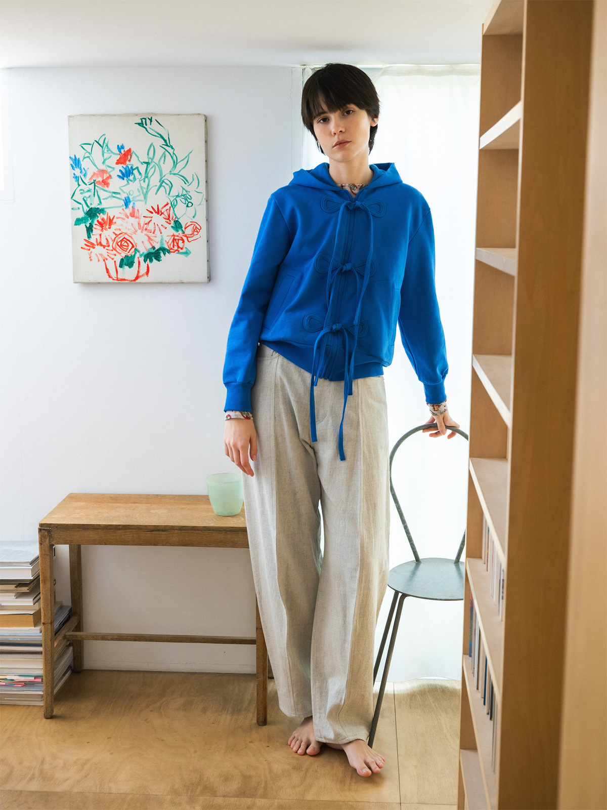 ribbon zip hoodie 詳細画像 blue 2