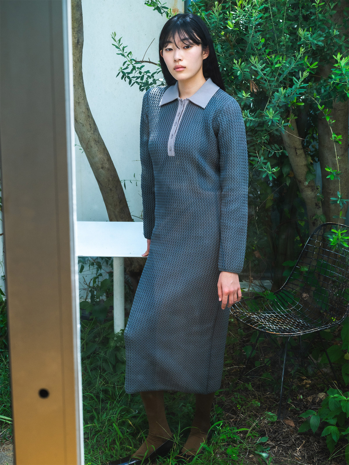 knit polo one piece  詳細画像 gray 2