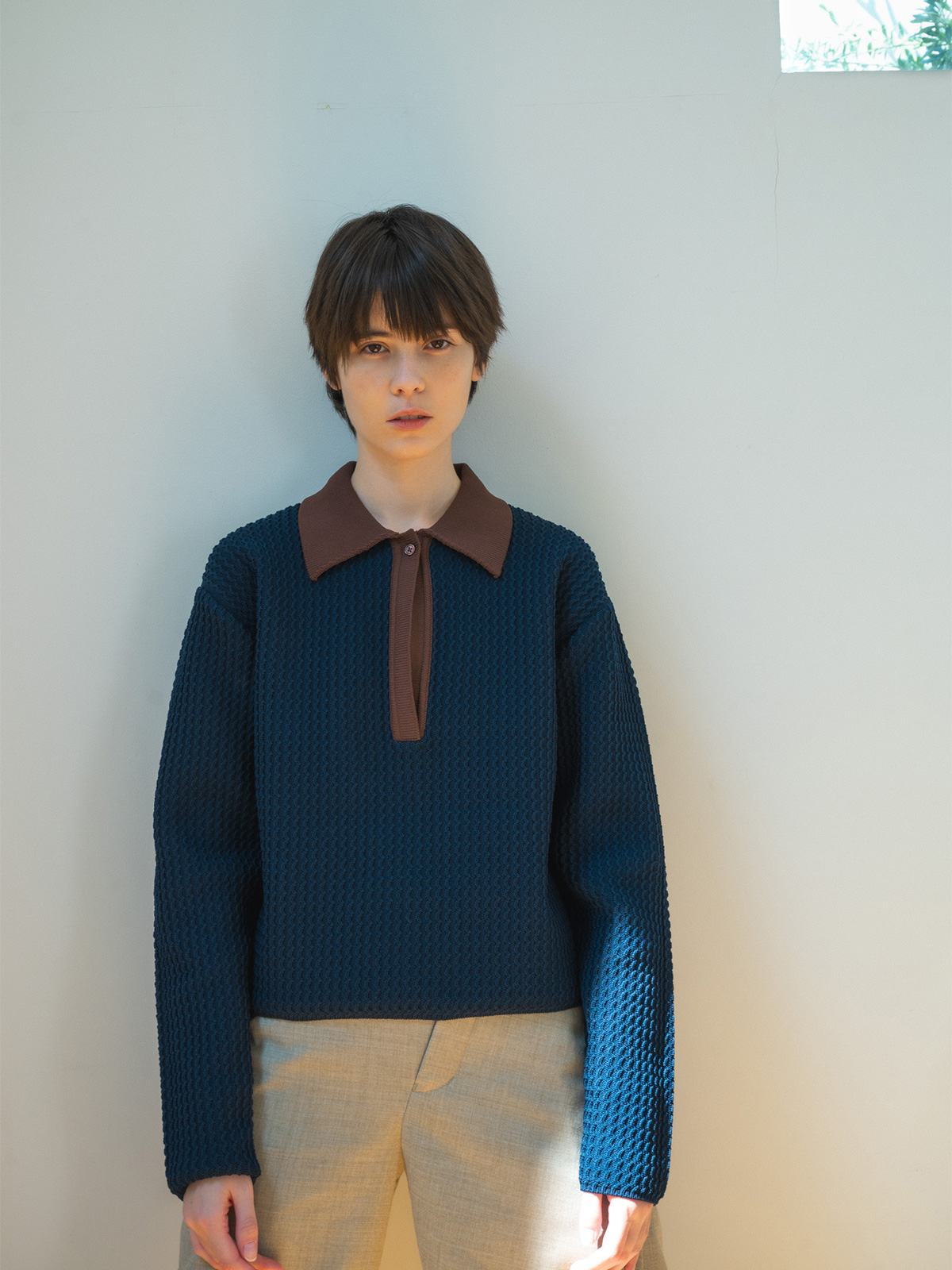 knit polo top 詳細画像 navy 2