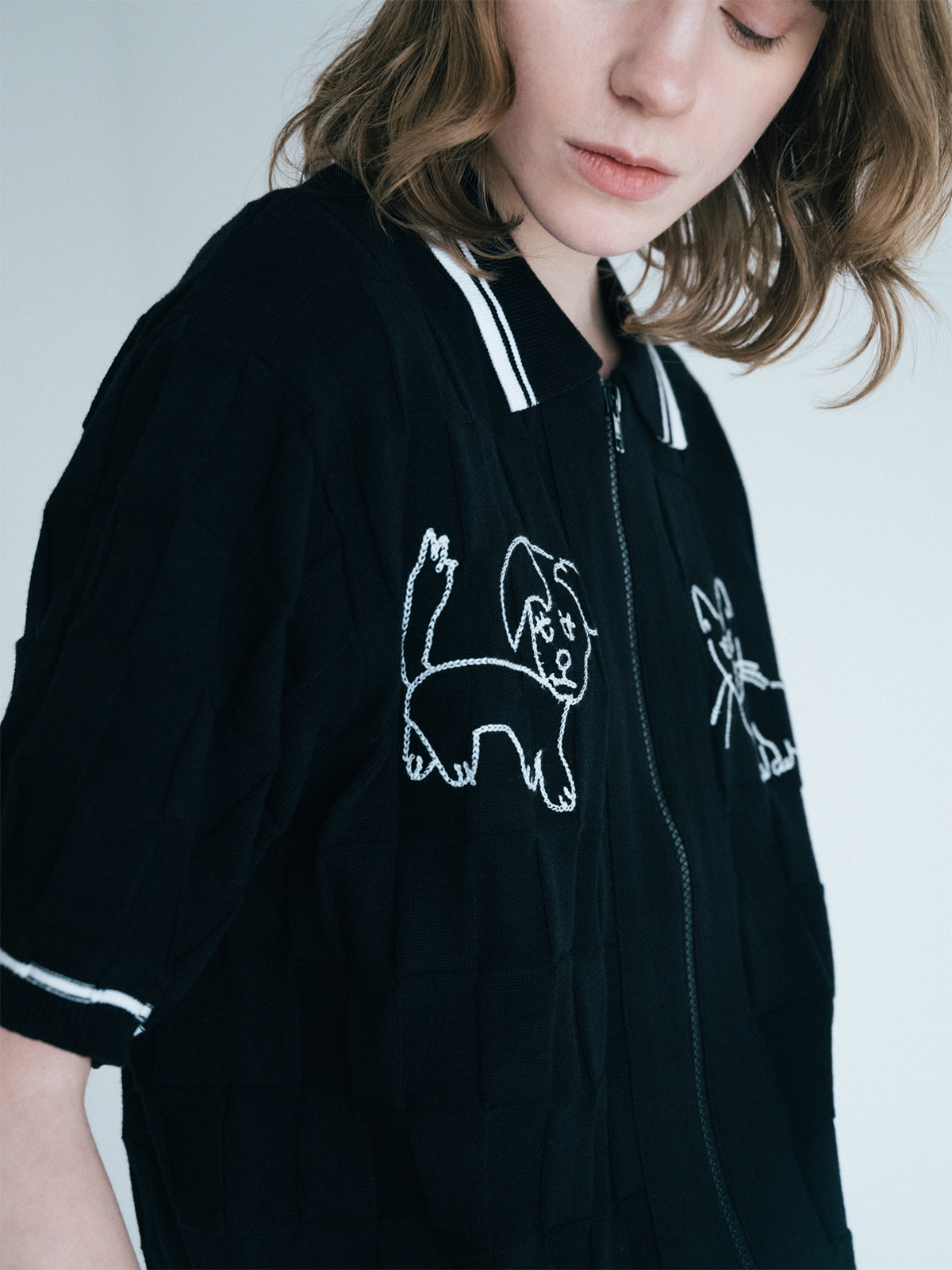 dog and cat bawling zip knit 詳細画像 black 1