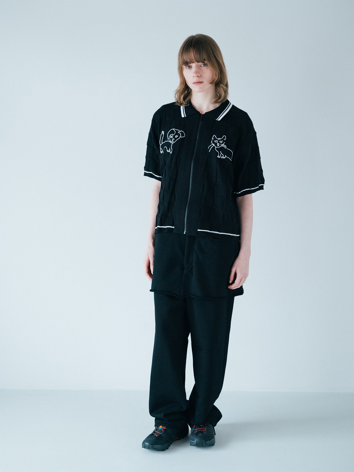 dog and cat bawling zip knit 詳細画像 black 2