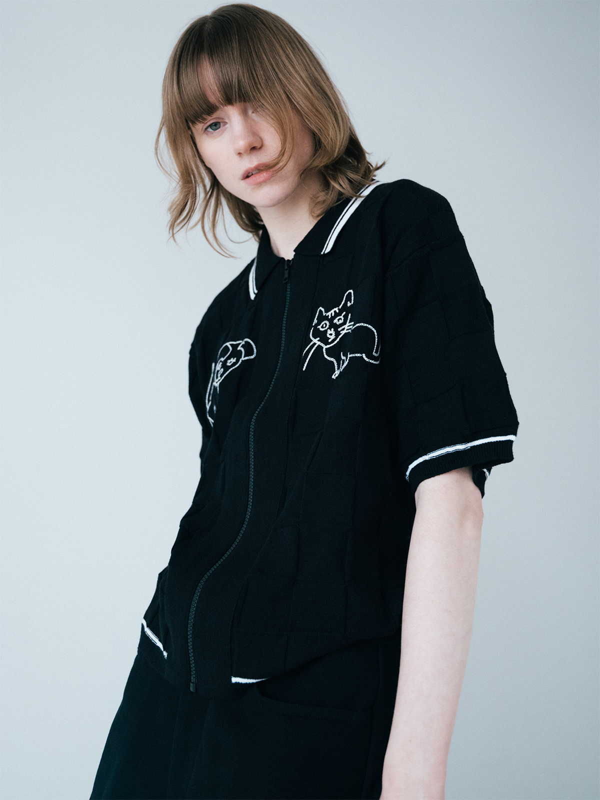 dog and cat bawling zip knit 詳細画像 black 4