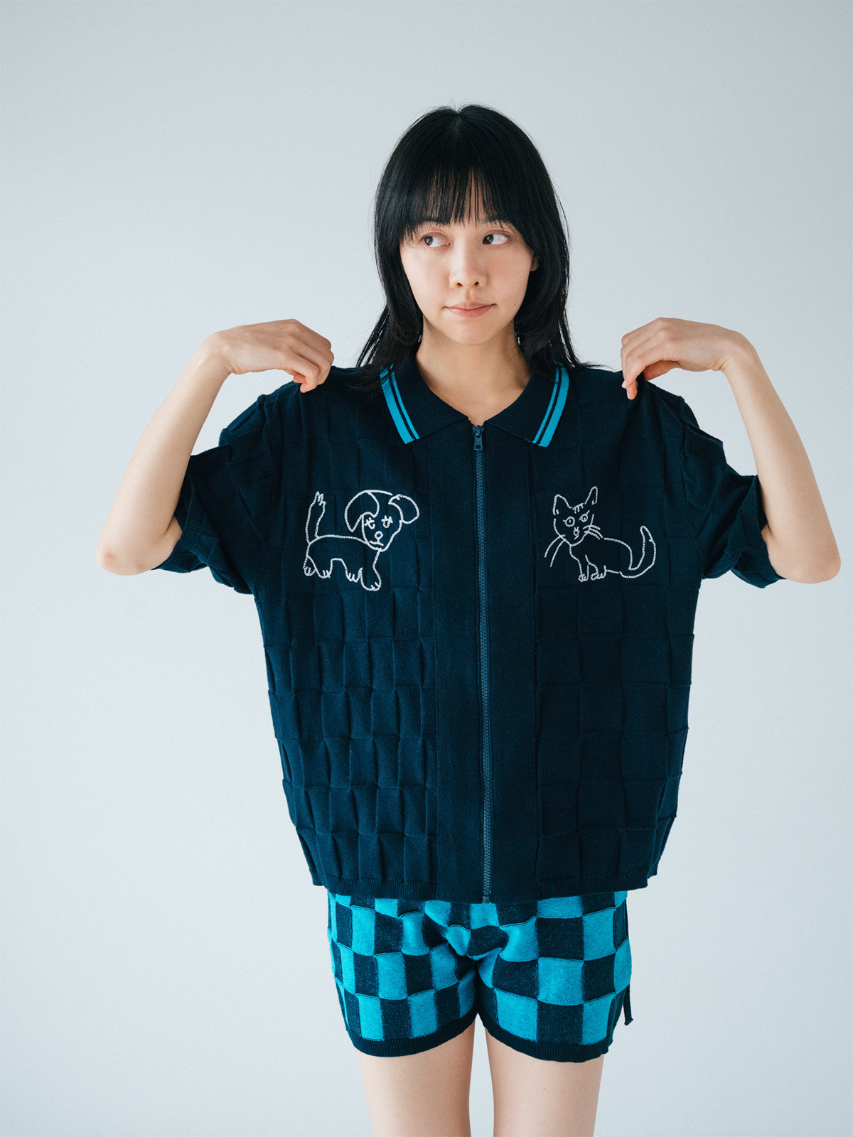 dog and cat bawling zip knit 詳細画像 navy 1