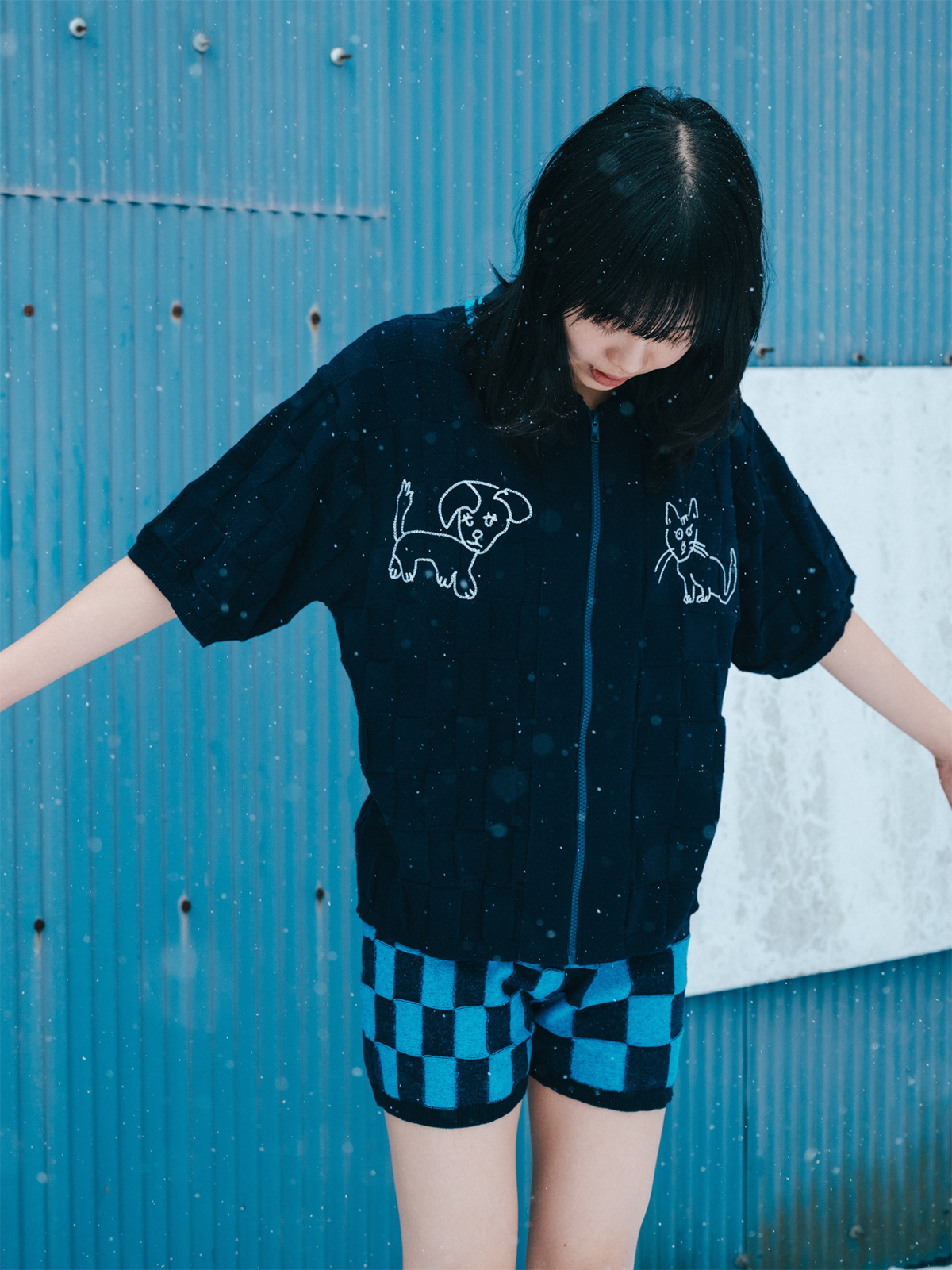 dog and cat bawling zip knit 詳細画像 navy 3