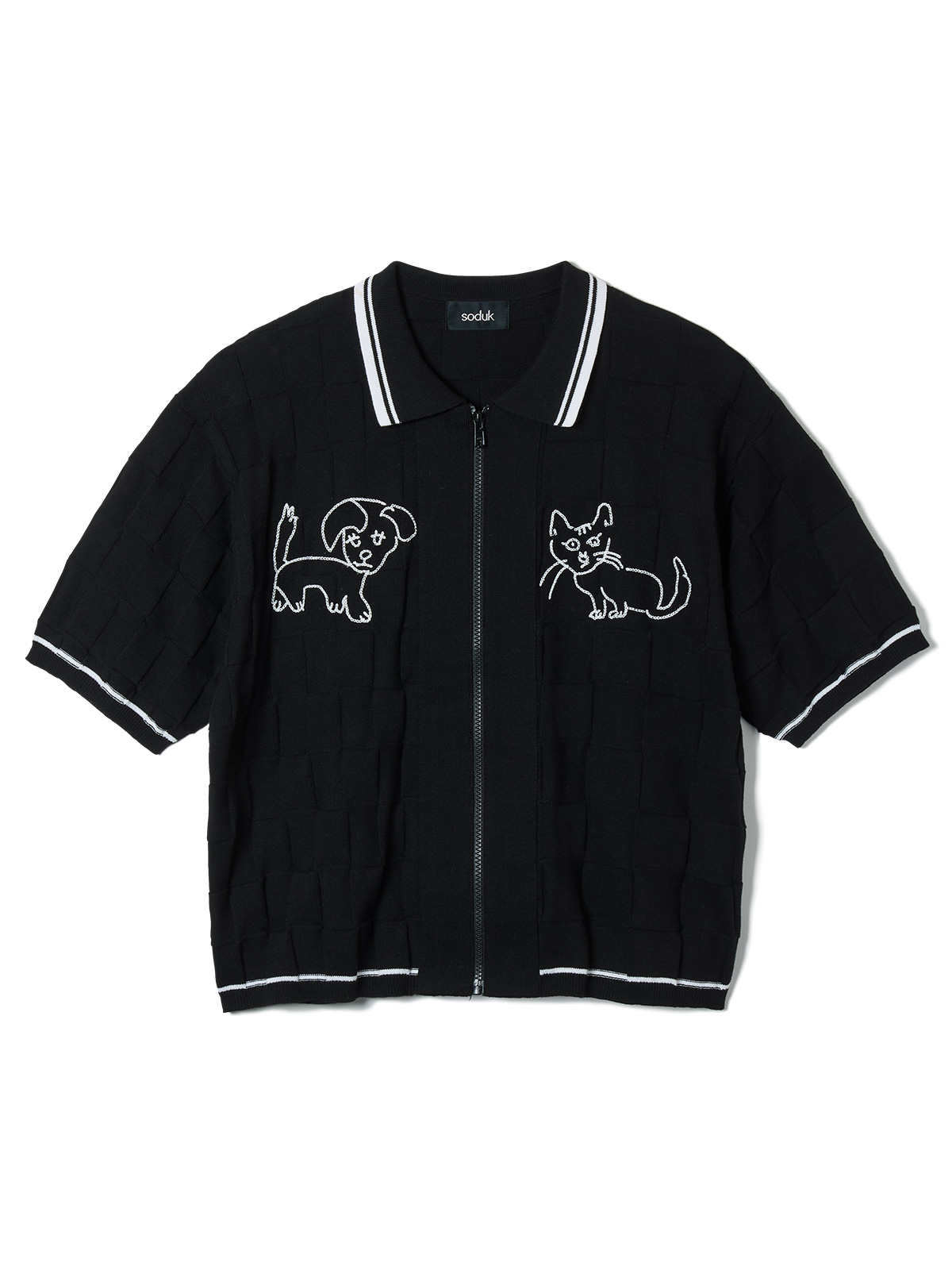 dog and cat bawling zip knit 詳細画像 black 1