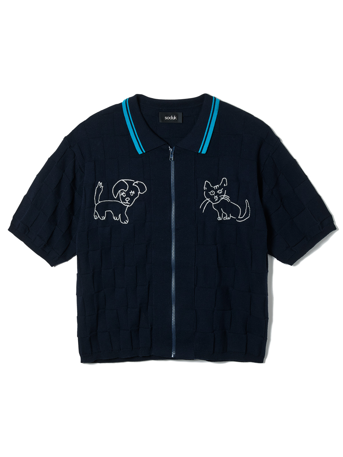 dog and cat bawling zip knit 詳細画像 navy 1
