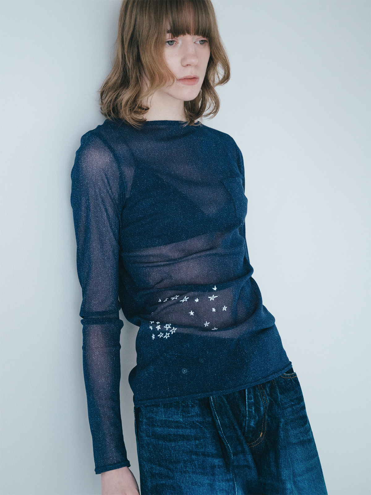 denim pocket mesh t-shirt