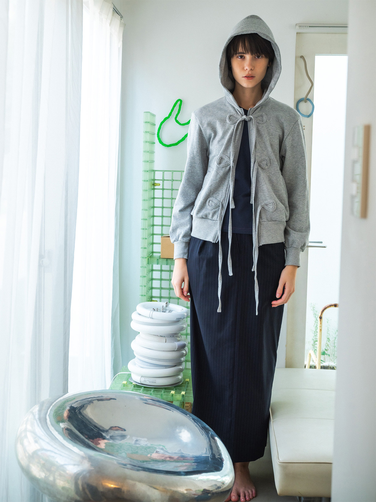 ribbon zip hoodie 詳細画像 gray 1