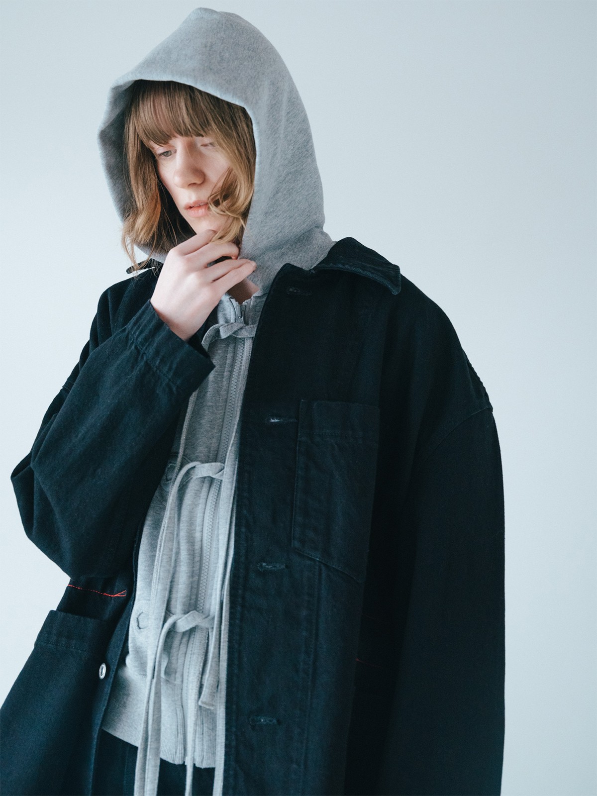 ribbon zip hoodie 詳細画像 gray 3