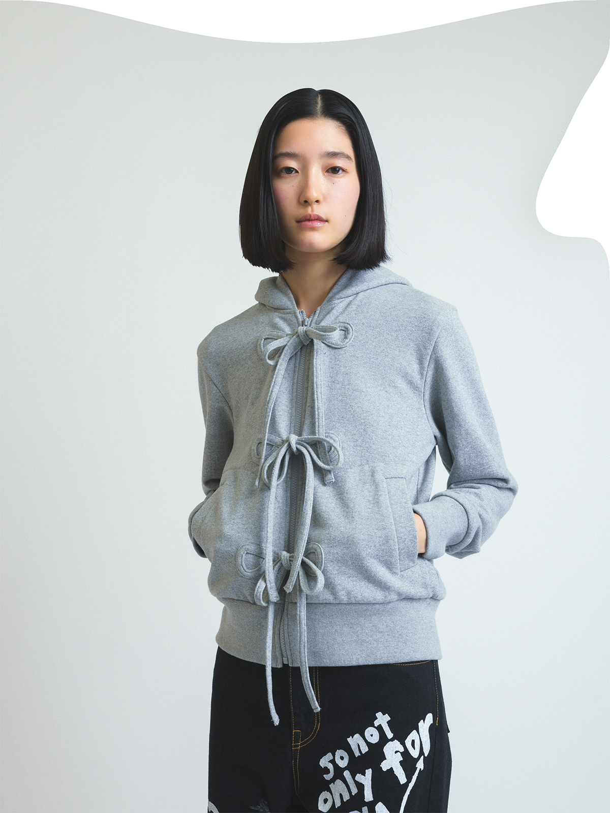 ribbon zip hoodie 詳細画像 gray 4