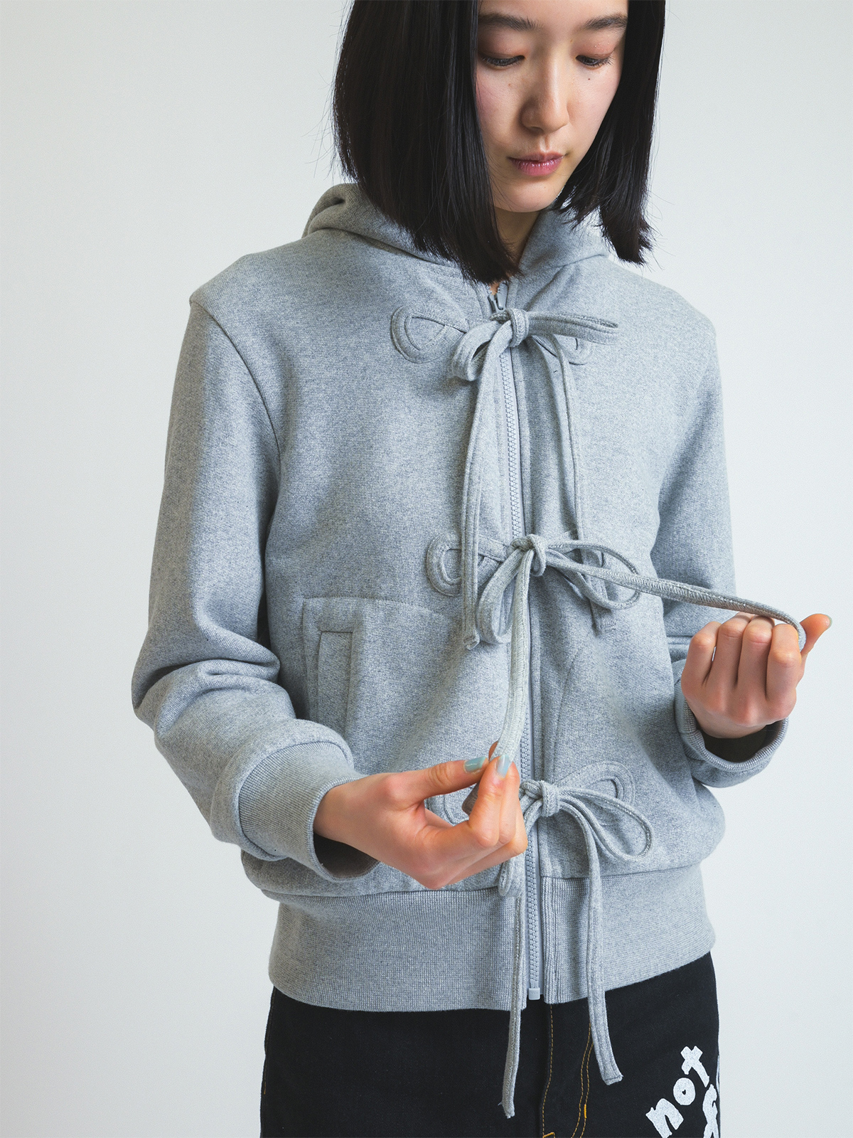 ribbon zip hoodie 詳細画像 gray 5