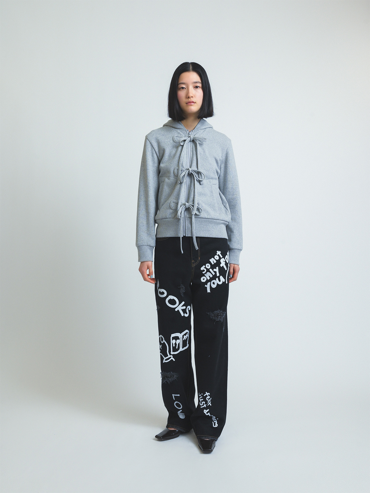 ribbon zip hoodie 詳細画像 gray 6