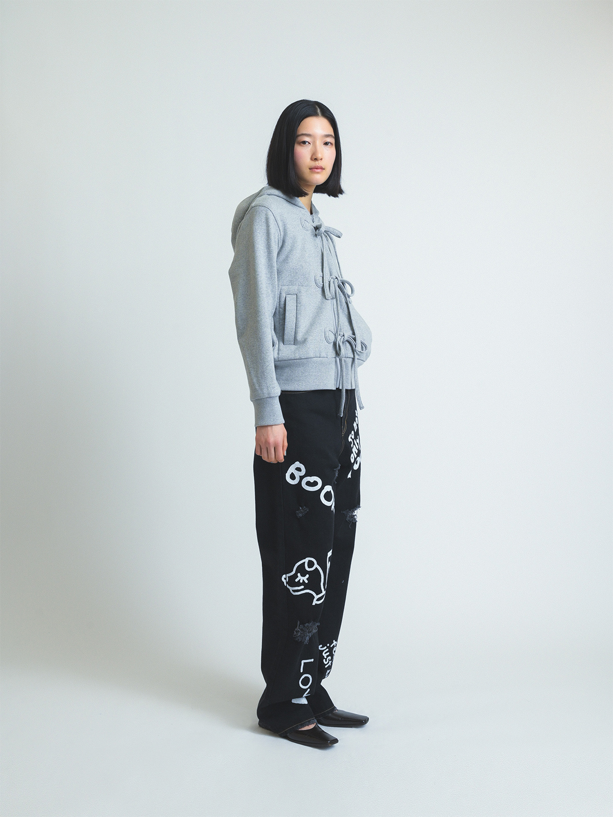 ribbon zip hoodie 詳細画像 gray 7