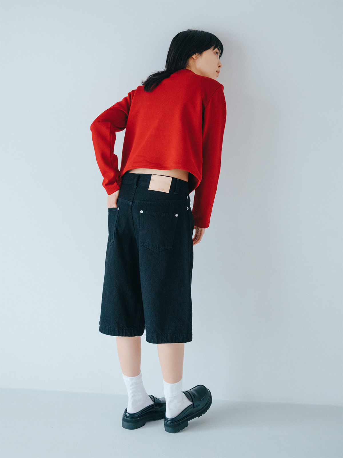 vintage denim short trousers 詳細画像 black 2