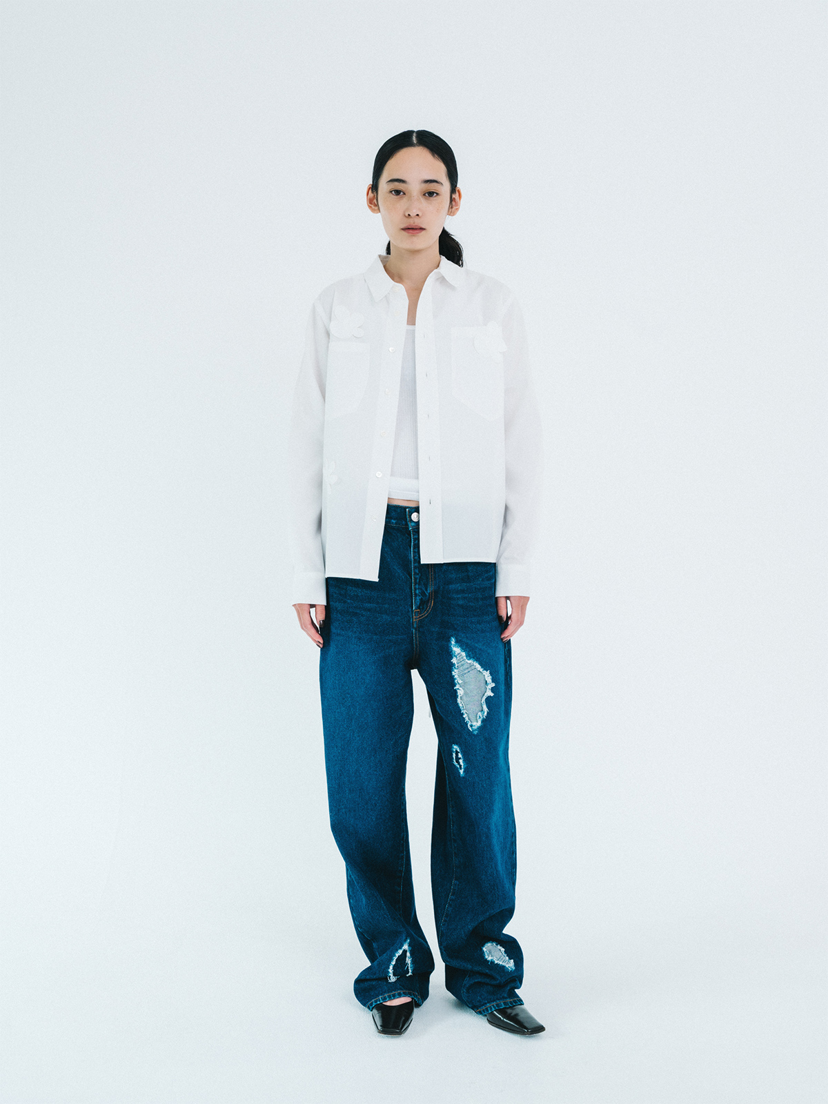 (Flower)back tie shirt 詳細画像 white 3