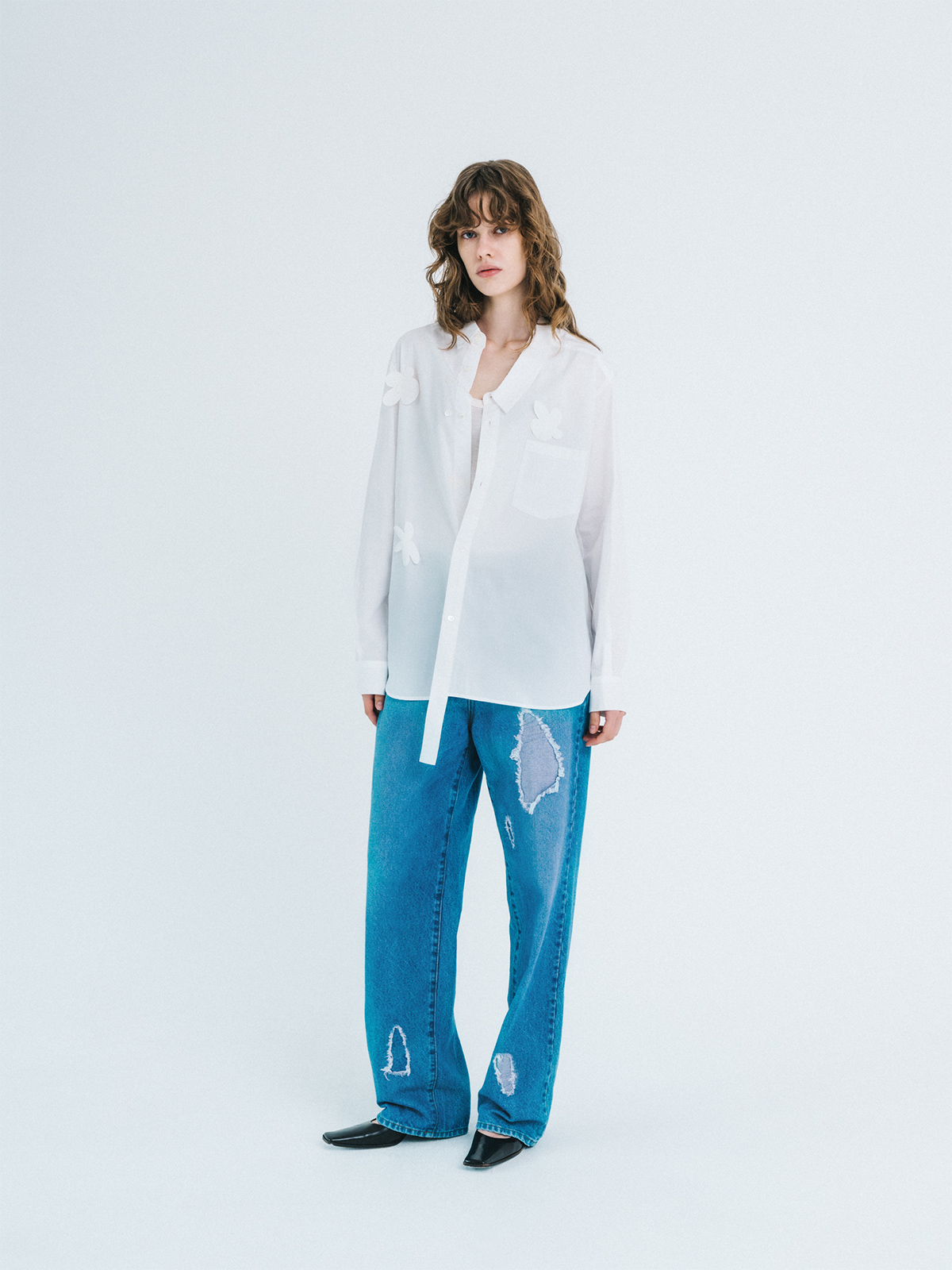 (Flower)long collar shirt 詳細画像 white 2